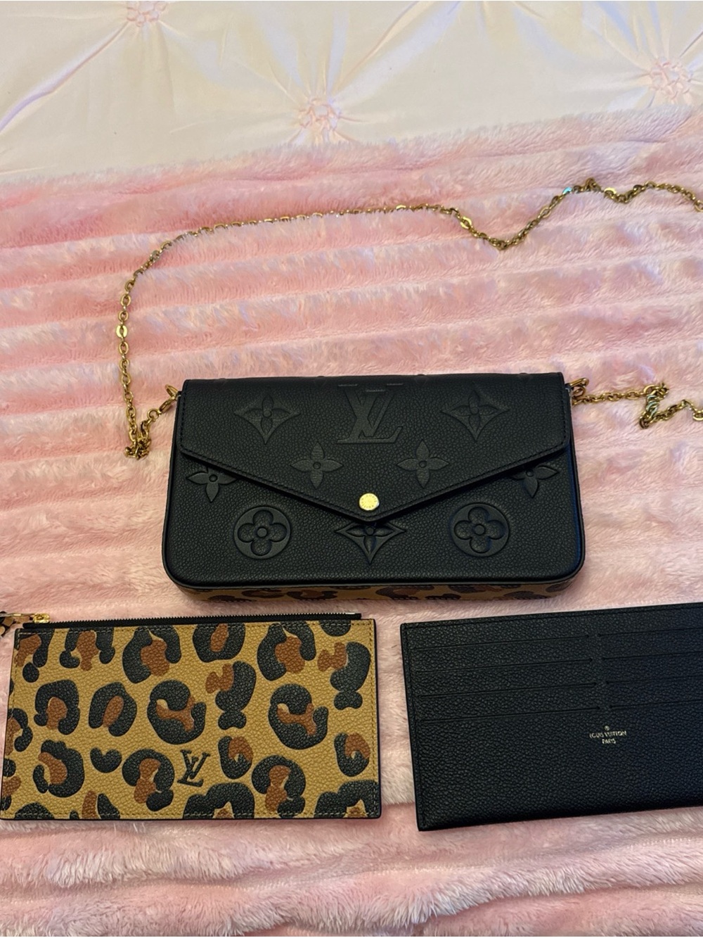 Louis Vuitton Black Embossed Monogram Chain Crossbody Bag with Gold Hardware